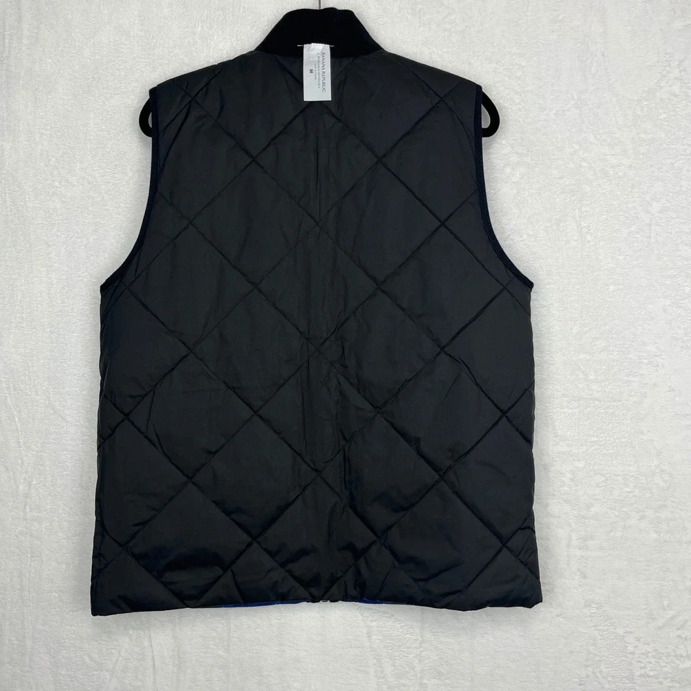 Banana Republic Reversible Quilted Puffer Performance Vest Mens M Black Blue NWT